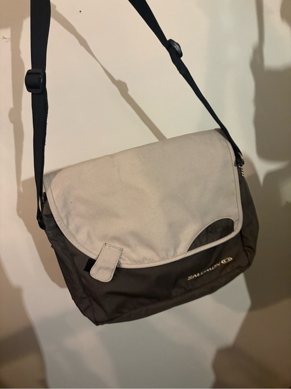 Salomon Gray and Green Messenger Bag with Adjustable Strap